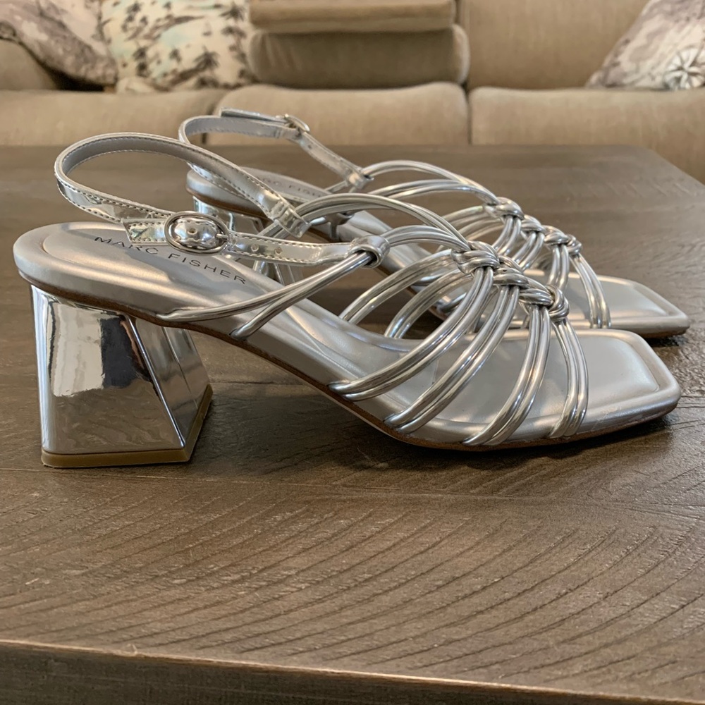 Marc Fisher Silver Block Heel Sandals